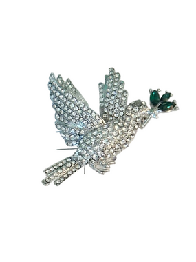 Charter Club Silver-Tone Dove Brooch with Emerald Accent